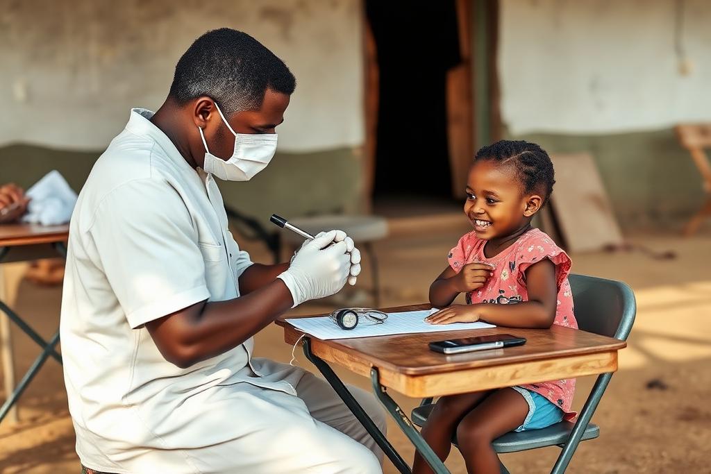 Forester Dental volunteers examining a patient at an outdoor clinic in the Dominican Republic.