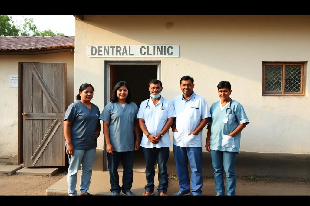 The volunteer dental team gathered outside a rural clinic in Guatemala.